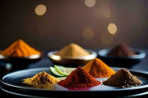 various spices and spices on a plate. AI-Generated photo