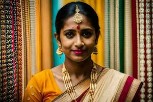 a woman in a sari poses for a portrait. AI-Generated photo