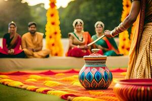 indio Boda ceremonia en jaipur. generado por ai foto