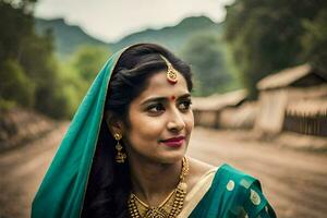 un hermosa indio mujer en tradicional atuendo. generado por ai foto