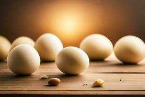 eggs on a wooden table. AI-Generated photo