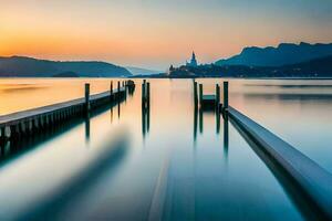 a long exposure photograph of a pier in the water. AI-Generated photo