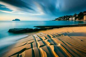 un playa con rocas y arena. generado por ai foto