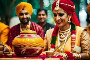 indio Boda en Delhi. generado por ai foto