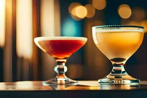 two different types of alcoholic drinks sitting on a table. AI-Generated photo