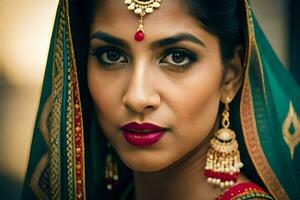 a beautiful indian woman wearing a traditional sari. AI-Generated photo