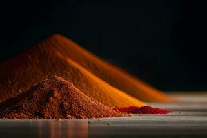 a pile of red and orange powder on a table. AI-Generated photo