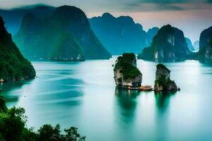 el hermosa paisaje de halong bahía. generado por ai foto