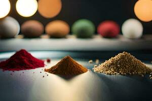 various spices and spices on a table. AI-Generated photo