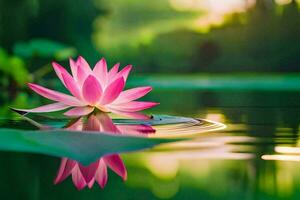 a pink lotus flower floating in the water. AI-Generated photo