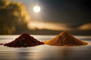 two different spices on a table. AI-Generated photo