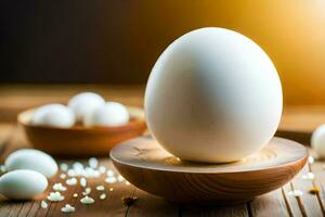 white eggs on a wooden table. AI-Generated photo