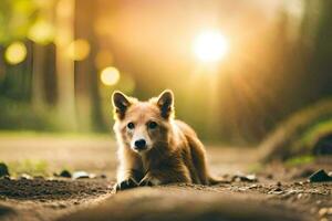 un perro sentado en el suelo en el Dom. generado por ai foto