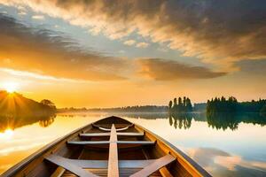 un barco en el lago a puesta de sol. generado por ai foto