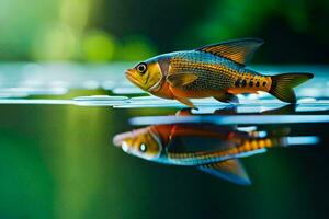 un pescado es reflejado en el agua. generado por ai foto