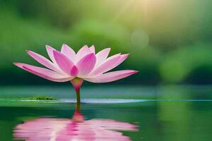 a pink lotus flower is floating in the water. AI-Generated photo