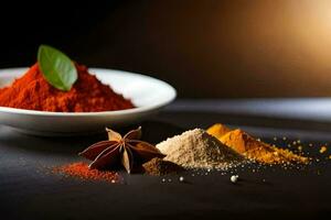 spices and spices on a black background. AI-Generated photo