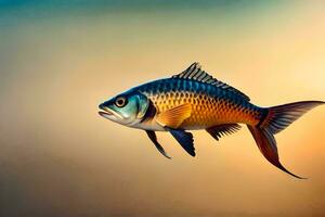 un pescado es volador en el aire. generado por ai foto