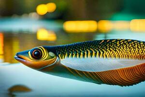 un pescado con un largo cola es flotante en el agua. generado por ai foto