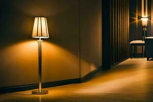 a lamp on the floor in a hallway. AI-Generated photo