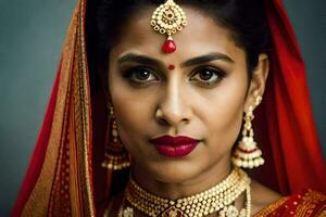 an indian woman wearing traditional jewelry. AI-Generated photo