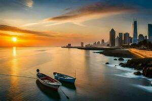 el ciudad horizonte en Dubái, eau generado por ai foto