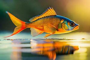 un pescado con brillante colores es nadando en el agua. generado por ai foto