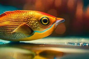 un pescado con un amarillo y naranja cuerpo es mostrado. generado por ai foto