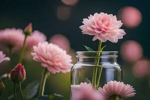 rosado flores en un vaso frasco. generado por ai foto