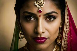 a beautiful indian woman wearing a traditional bridal outfit. AI-Generated photo