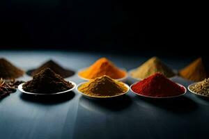 a variety of spices in bowls. AI-Generated photo