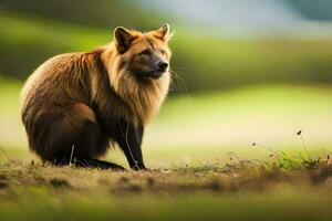 a red fox sitting on the grass. AI-Generated photo