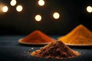 three different types of spices are shown on a table. AI-Generated photo