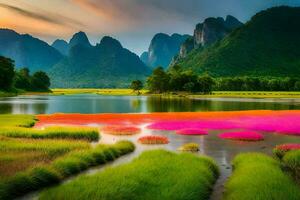 the li river in china. AI-Generated photo