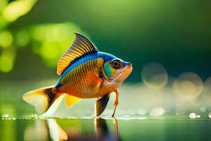 un pescado con brillante colores en pie en el agua. generado por ai foto