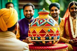 indio Boda ceremonia en Delhi. generado por ai foto