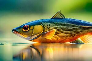 un pescado es flotante en el agua. generado por ai foto