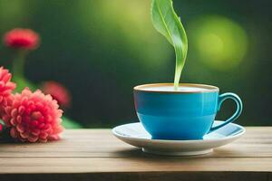 a cup of coffee with a flower. AI-Generated photo