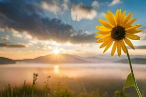 foto fondo de pantalla el sol, girasol, amanecer, el cielo, el sol, el girasol. generado por ai