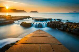 a long exposure photograph of a waterfall in the ocean. AI-Generated photo