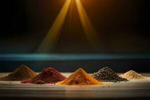 a group of spices on a table. AI-Generated photo