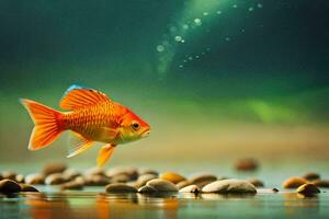 goldfish in the water, rocks, water, fish, fish, water, hd wallpaper. AI-Generated photo