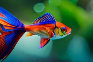 a colorful fish with blue and orange fins. AI-Generated photo