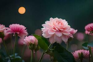 foto fondo de pantalla el luna, flores, el noche, el luna, el flores, el noche,. generado por ai