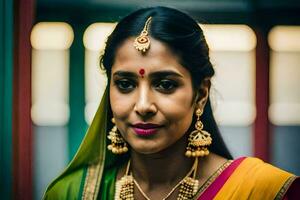 a beautiful indian woman wearing traditional jewelry. AI-Generated photo