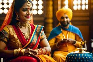 a beautiful indian bride and groom sitting together. AI-Generated photo