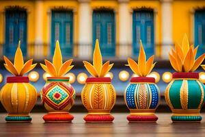 colorful vases with colorful designs on them. AI-Generated photo
