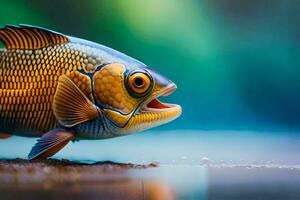 un pescado con sus boca abierto en el agua. generado por ai foto