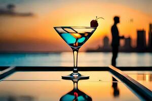 a martini glass with a cherry on top of it. AI-Generated photo