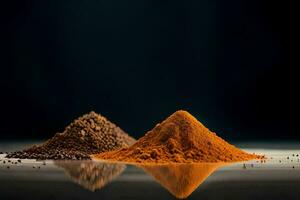 three different types of spices on a table. AI-Generated photo